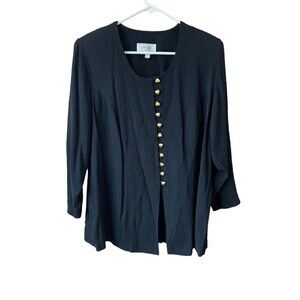 Vintage 80s Enge Women's Black Tunic Dress Gold Button Down Top Blouse Size 14 P